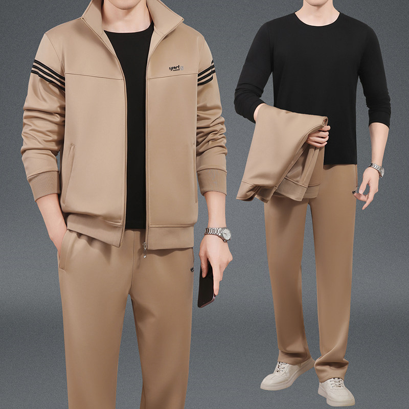 中老年男装运动套装男士春秋季2025新款爸爸春装休闲服套装三件套