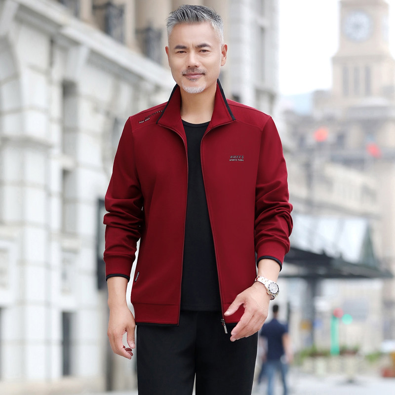 中老年运动套装男士宽松纯棉运动服男大码爸爸春秋季休闲卫衣套装