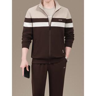 运动套装男士春秋季三件套2025新款中老年休闲服外套爸爸春装套装