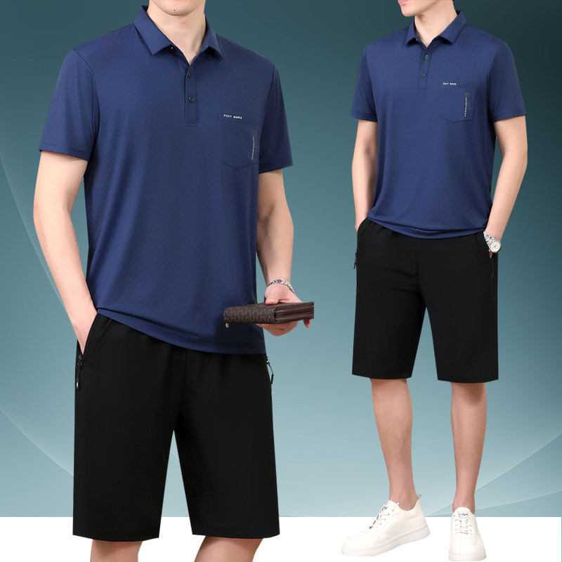 2025新款爸爸夏装运动套装男夏季中老年人冰丝短袖休闲父亲节衣服