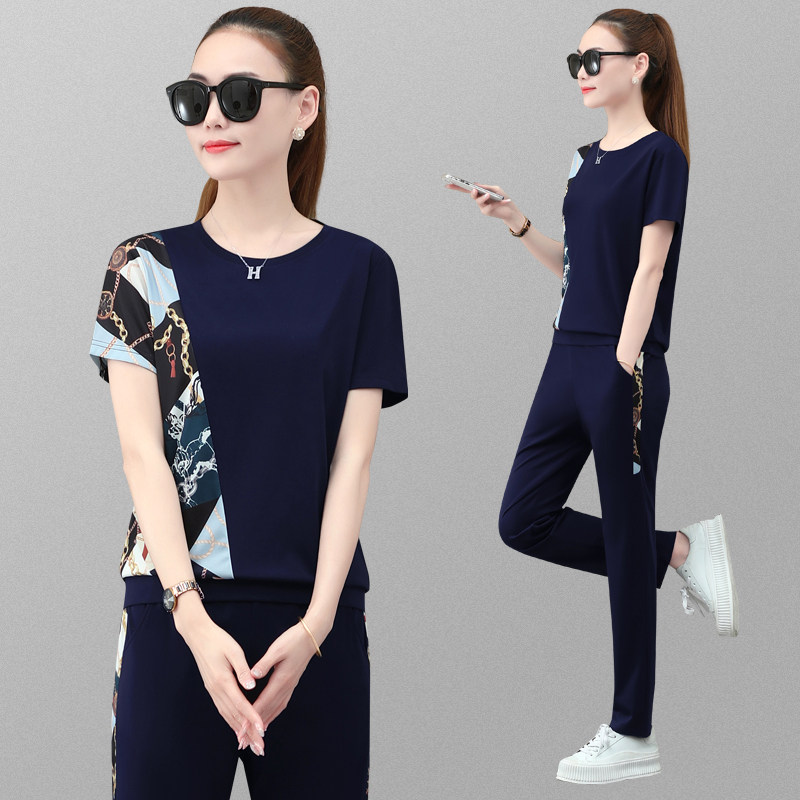 运动套装女2025新款夏季宽松洋气中年妈妈薄款短袖长裤休闲两件套