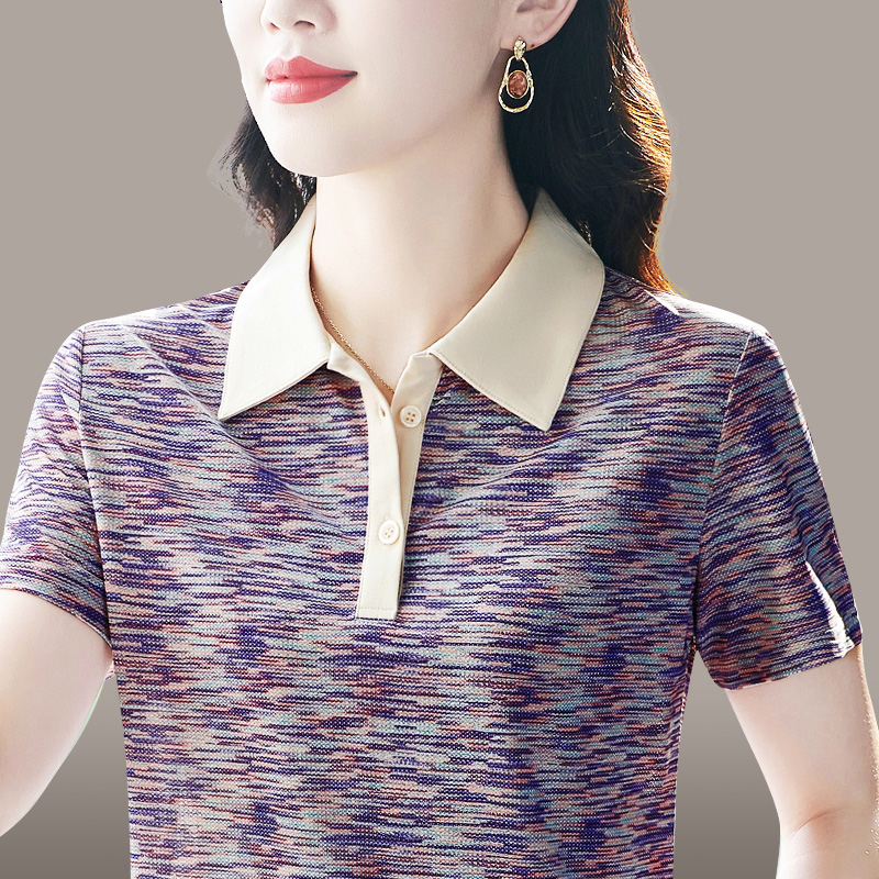 冰丝速干短袖t恤女夏2025新款宽松大码Polo衫中年妈妈装运动上衣