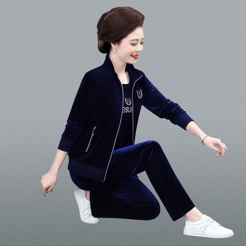 50岁妈妈春装外套2023新款时尚洋气中老年人金丝绒运动套装女春秋
