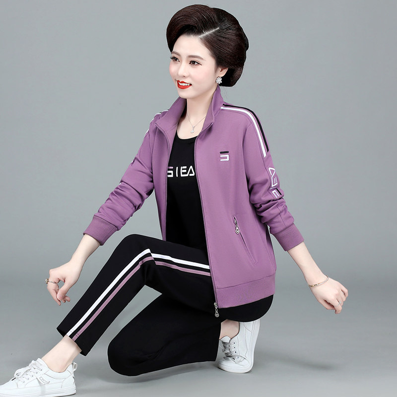 妈妈春装外套中年妇女大码洋气上衣中老年人休闲运动服套装女春秋