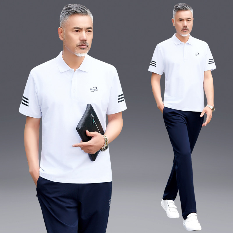 爸爸夏装套装中年男士短袖t恤2026款中老年人运动休闲父亲节衣服