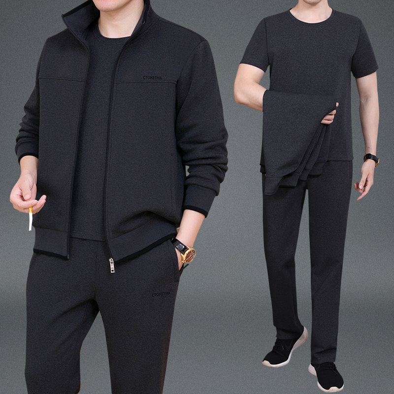 爸爸运动套装2025春秋季男士中老年跑步休闲加绒运动服宽松三件套