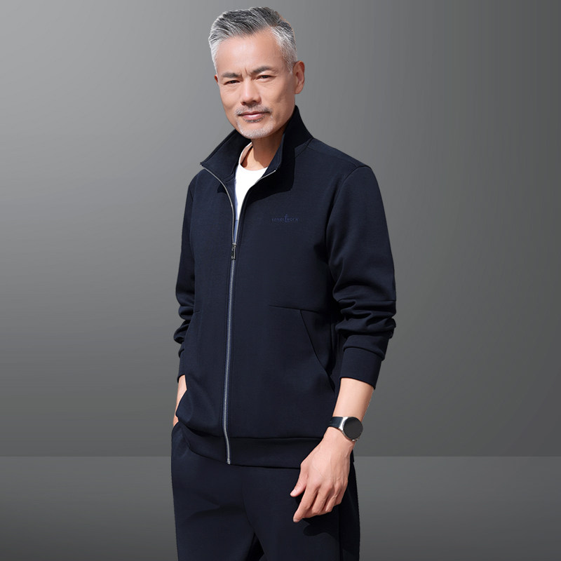 中老年运动服套装中年男士休闲爸爸春秋季大码两件套春装大码外套