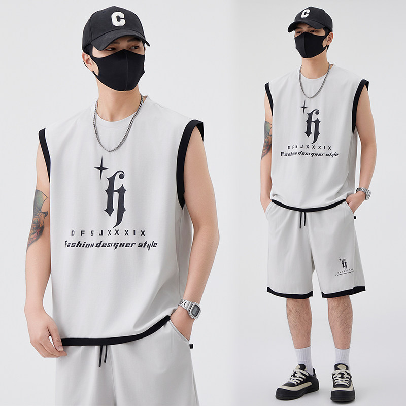 青少年运动套装男2025新款夏季潮流背心短裤篮球服健身跑步两件套