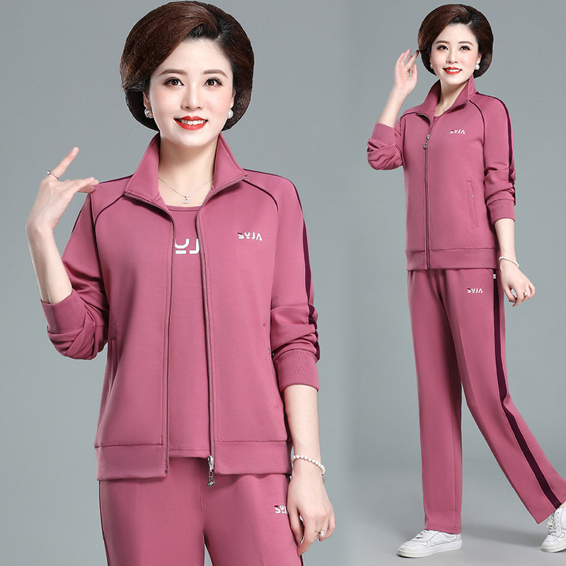妈妈运动服套装春秋大码中年妇女两件套中老年人洋气秋冬外套