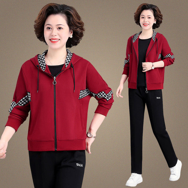 中年妈妈秋装外套新款洋气中老年人运动套装女春秋大码上衣两件套