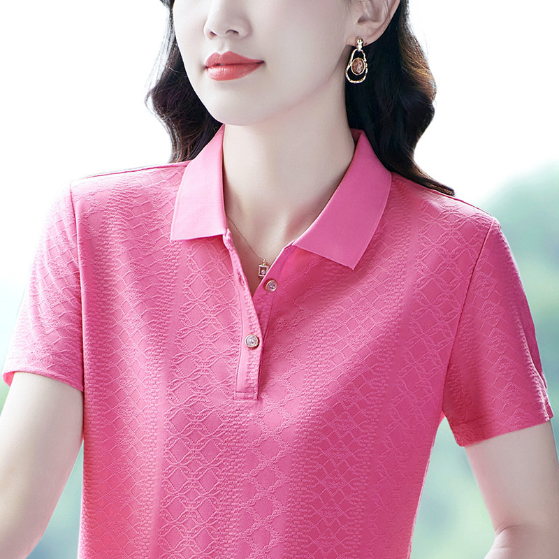 polo领冰丝短袖t恤女装夏季新款中年妈妈减龄上衣针织衫T恤半袖女