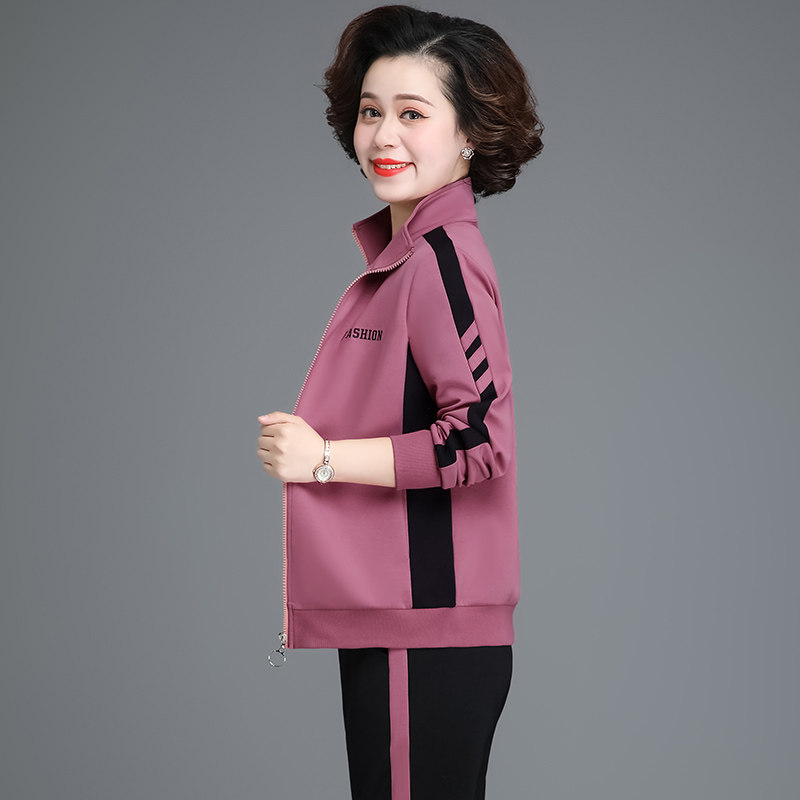 中老年运动服套装女春秋2024新款中年人洋气休闲卫衣妈妈春装外套