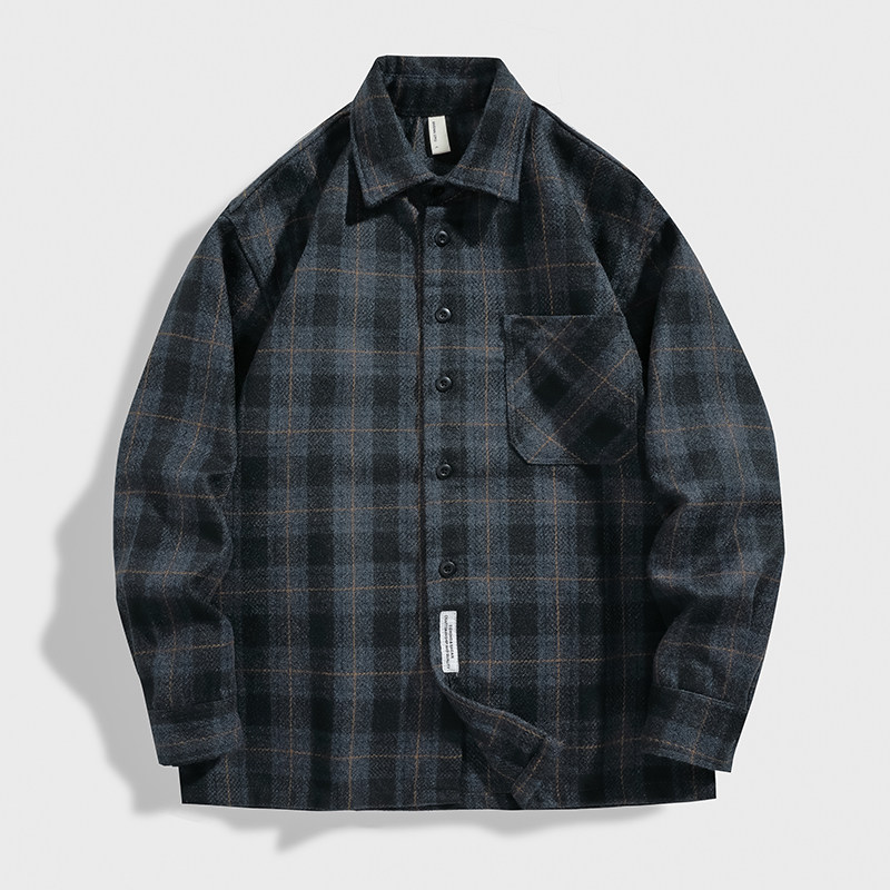高街潮流重磅加厚格子衬衫式外套男士秋冬款长袖夹克日系男装衬衣