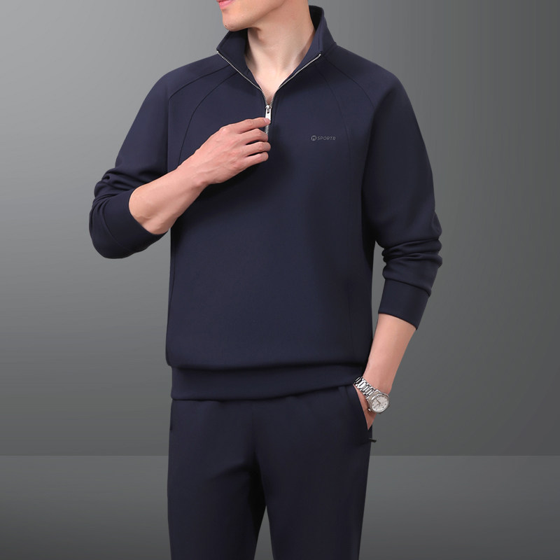 中老年运动服套装男士春秋季爸爸休闲服中年人男装套头卫衣两件套