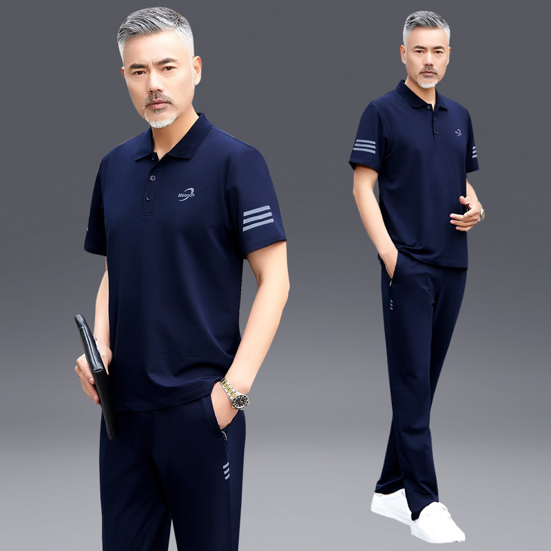 品牌中老年爸爸夏装运动套装2026新款中年男士短袖t恤父亲节衣服