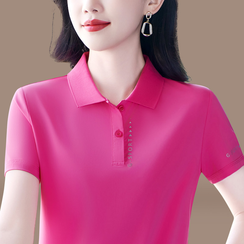 夏季速干运动休闲短袖T恤女士新款翻领POLO衫跑步锻炼垂感凉爽