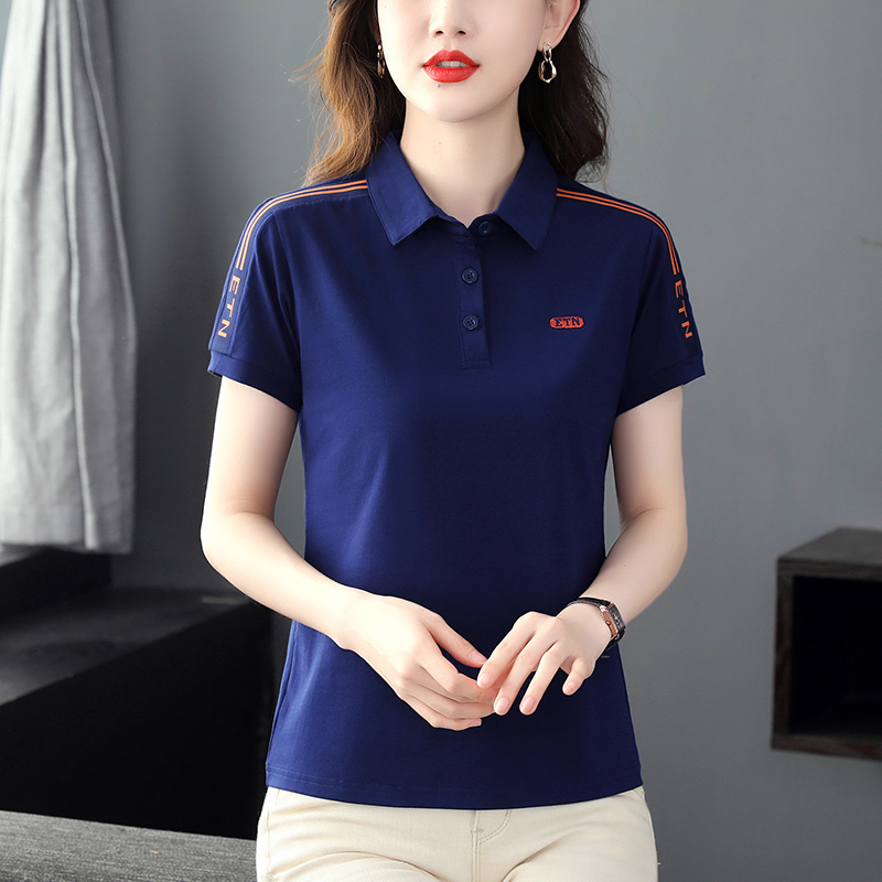 纯棉短袖t恤女夏2025年新款polo衫宽松显瘦妈妈翻领运动休闲上衣