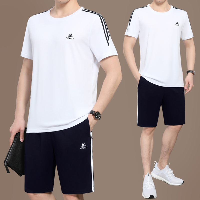 中老年运动套装男夏季短袖短裤宽松纯棉休闲服大码爸爸装两件套