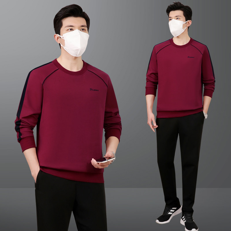 中老年运动服套装男士春秋季爸爸长袖圆领套头中年休闲春装两件套