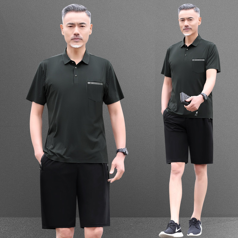 爸夏装短袖套中老年休闲运