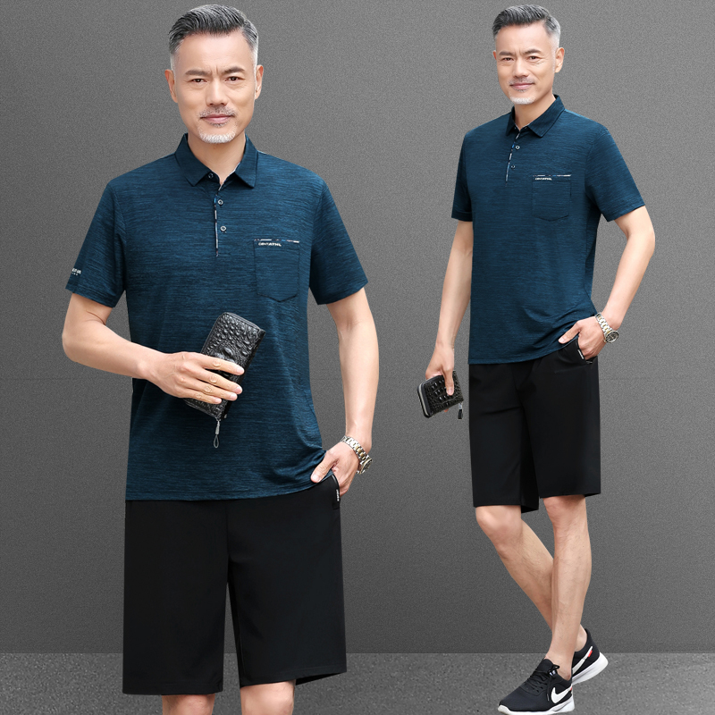 爸爸夏装中老年运动套装男士夏季冰丝短袖短裤中年父亲休闲两件套