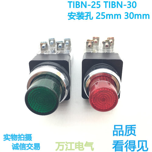 TIBN-25 TIBN-30 带灯 按钮开关 高平钮凸头 自复位 红色绿色220V