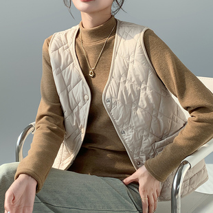 羽绒棉马甲女秋冬2026新款 叠穿内搭加绒轻薄V领马夹坎肩保暖内胆