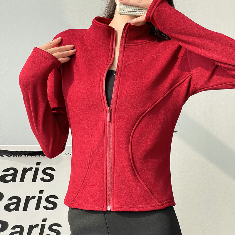 安可拉红加绒立领短外套女秋冬外穿2024新款修身拉链设计保暖上衣,女装/女士精品,短外套,淘宝优惠券,粉丝福利购,淘宝优惠卷