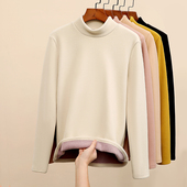 加绒加厚半高领德绒打底衫 女秋冬内搭高级感黑色中领保暖2023新款