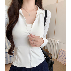 UPF50+白色冰丝防晒衣女夏2026新款防紫外线户外立领修身开衫外套