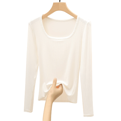 坑条方领打底衫女内搭春秋季