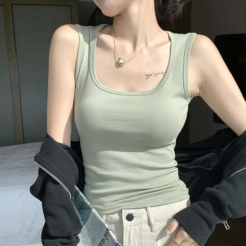 纯棉方领吊带背心女夏季内搭工字型宽肩带遮副乳无袖外穿打底上衣