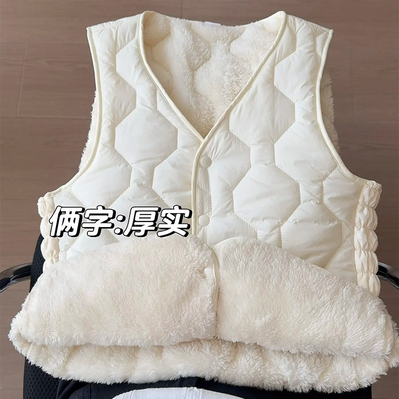 加绒加厚羽绒棉马甲女款2026冬季新款羊羔绒叠穿内搭马夹坎肩背心图片