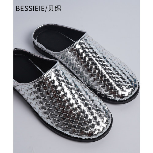 贝缌复古编制包头一脚蹬勃肯鞋