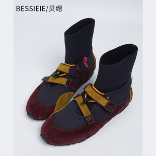 【新品】BESSIEIE/贝缌 时尚袜筒休闲鞋连袜一体弹力靴芭蕾舞鞋