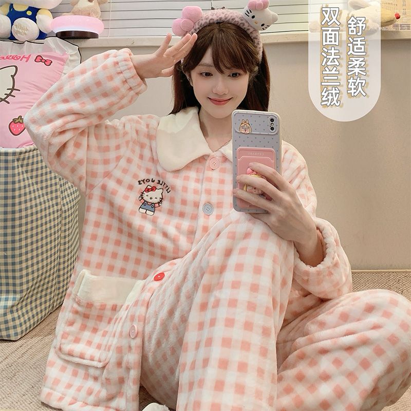 KT猫珊瑚绒睡衣女加厚冬季可外穿