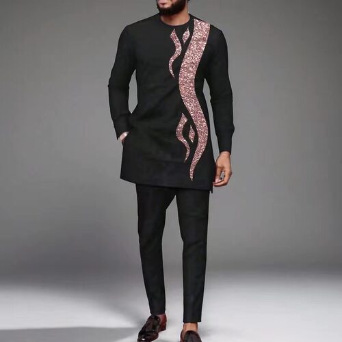 African Men 2 Piece Suit 非洲男士时尚宽松中长款上衣+裤子套装