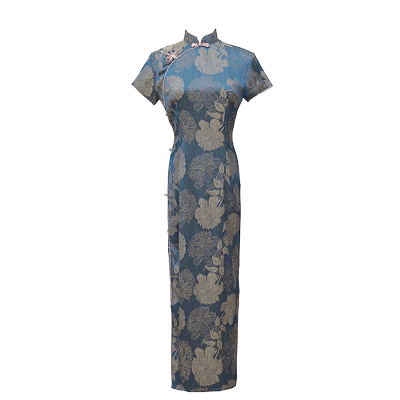 蓝色新中式旗袍2024新款女夏改良高端日常可穿高贵气质长款连衣裙