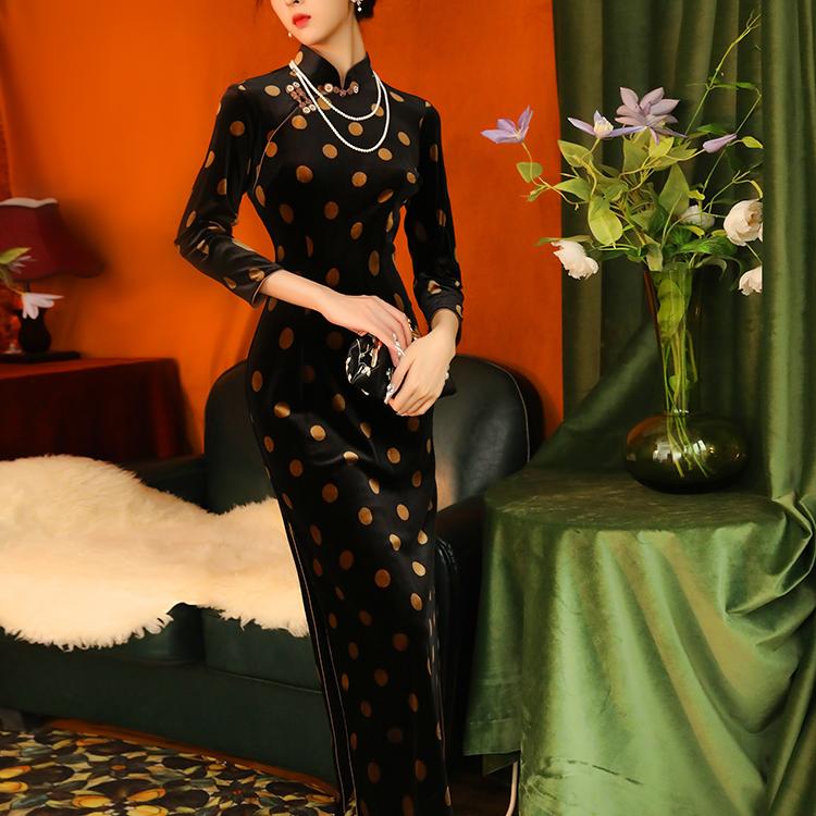 新中式旗袍2024新款秋冬高端复古老上海民国风日常长袖长款连衣裙