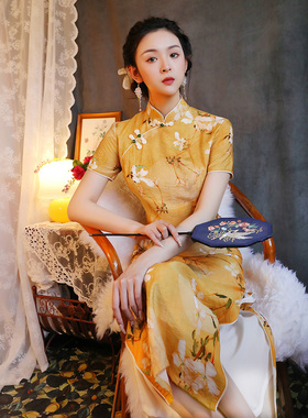 黄色旗袍2024年新款复古气质改良连衣裙日常送考高考年轻款少女夏