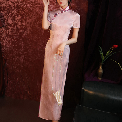 紫色旗袍2025新款女夏高端大气上档次复古日常可穿素雅长款连衣裙