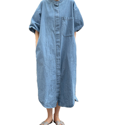 休闲宽松牛仔灯笼袖连衣裙