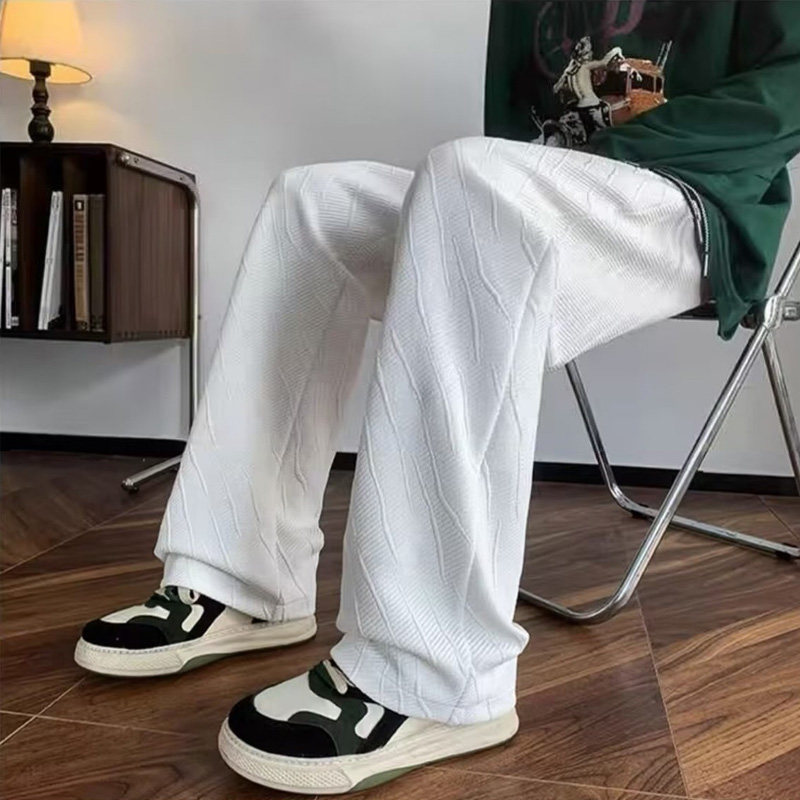 白色休闲裤男款宽松型慵懒风2025新款今年流行爆款初中生美式裤子