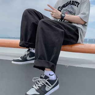 黑色裤子2025新款今年流行爆款男款宽松直筒慵懒风初中生青少年
