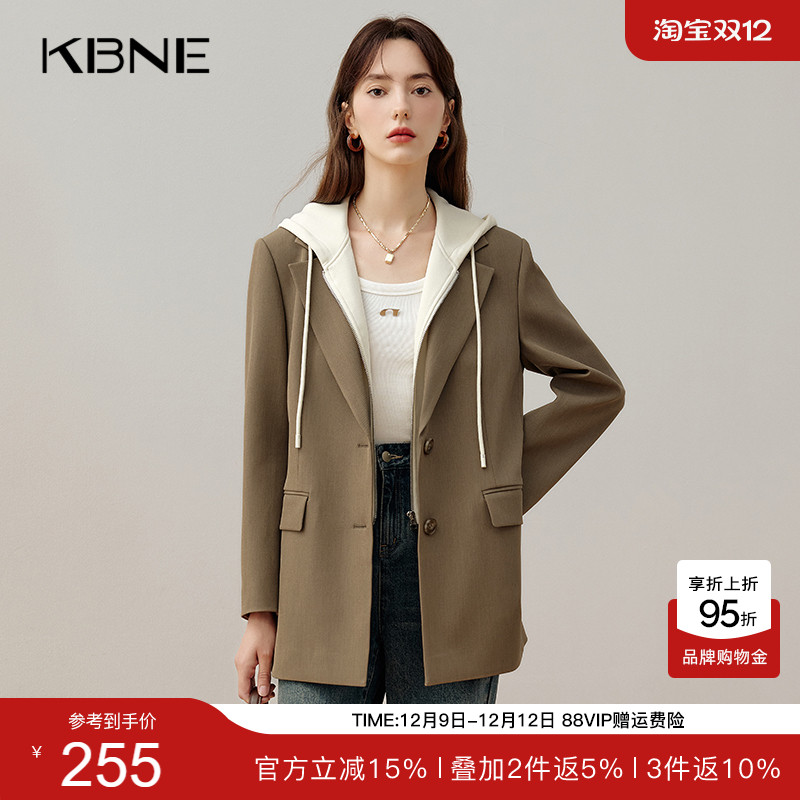 KBNE2025新款长袖直筒卡其色宽松休闲通勤西装外套女职场正装春秋