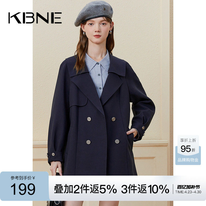 KBNE风衣外套春秋中长款大衣气质年新款春装小个子卡其显瘦上衣