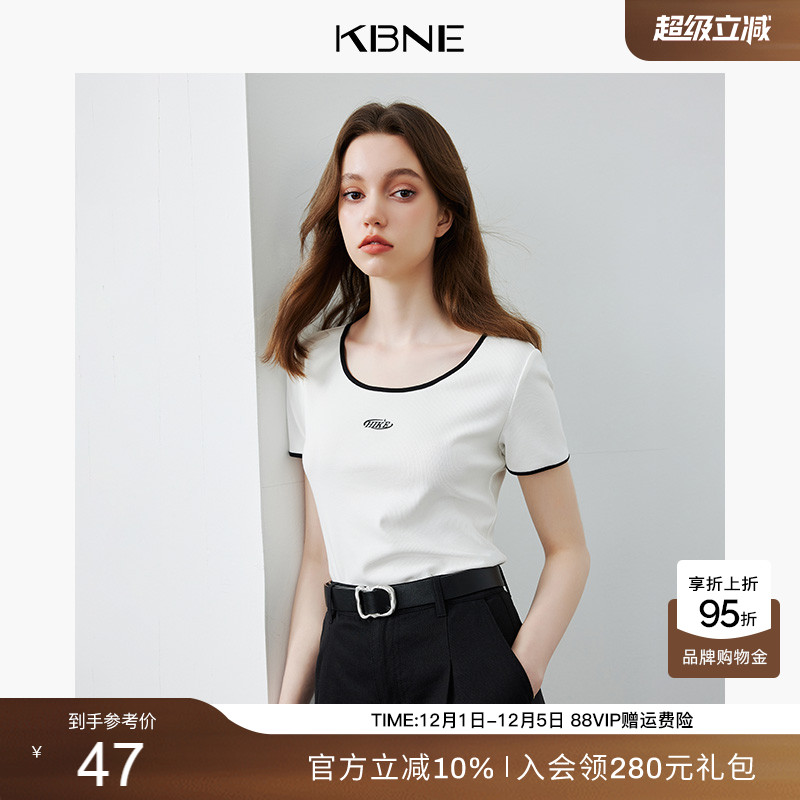 KBNE针织恤女短袖上衣白色内搭打底衫2025夏季新款独特别致小衫
