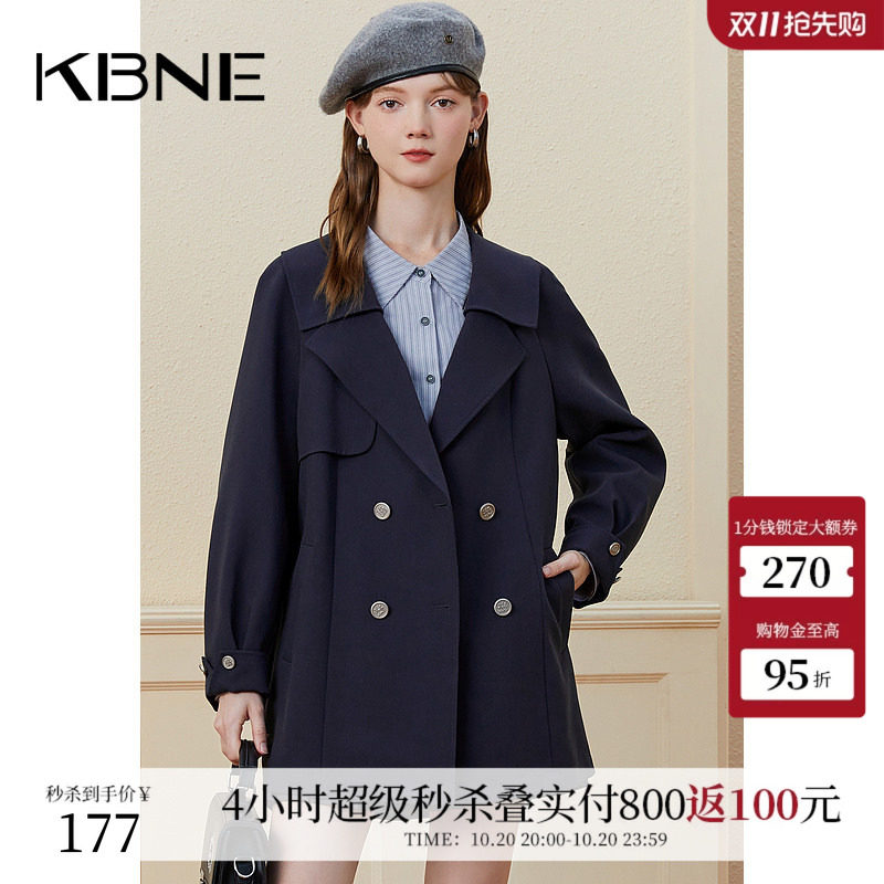 KBNE风衣外套春秋中长款大衣气质年新款春装小个子卡其显瘦上衣