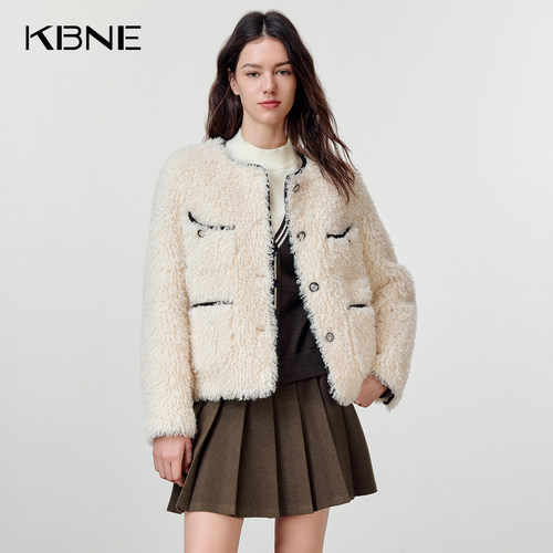 【大粒儿粉丝专享】法式撞色包边仿皮草休闲外套女装750932003