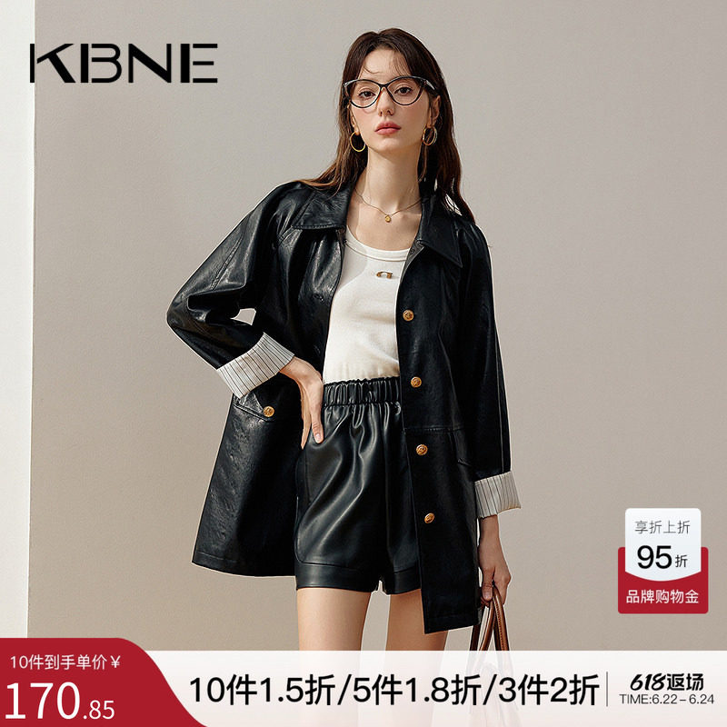 KBNE2026新款黑色皮衣外套女高级感风衣短款夹克修身复古上衣春秋